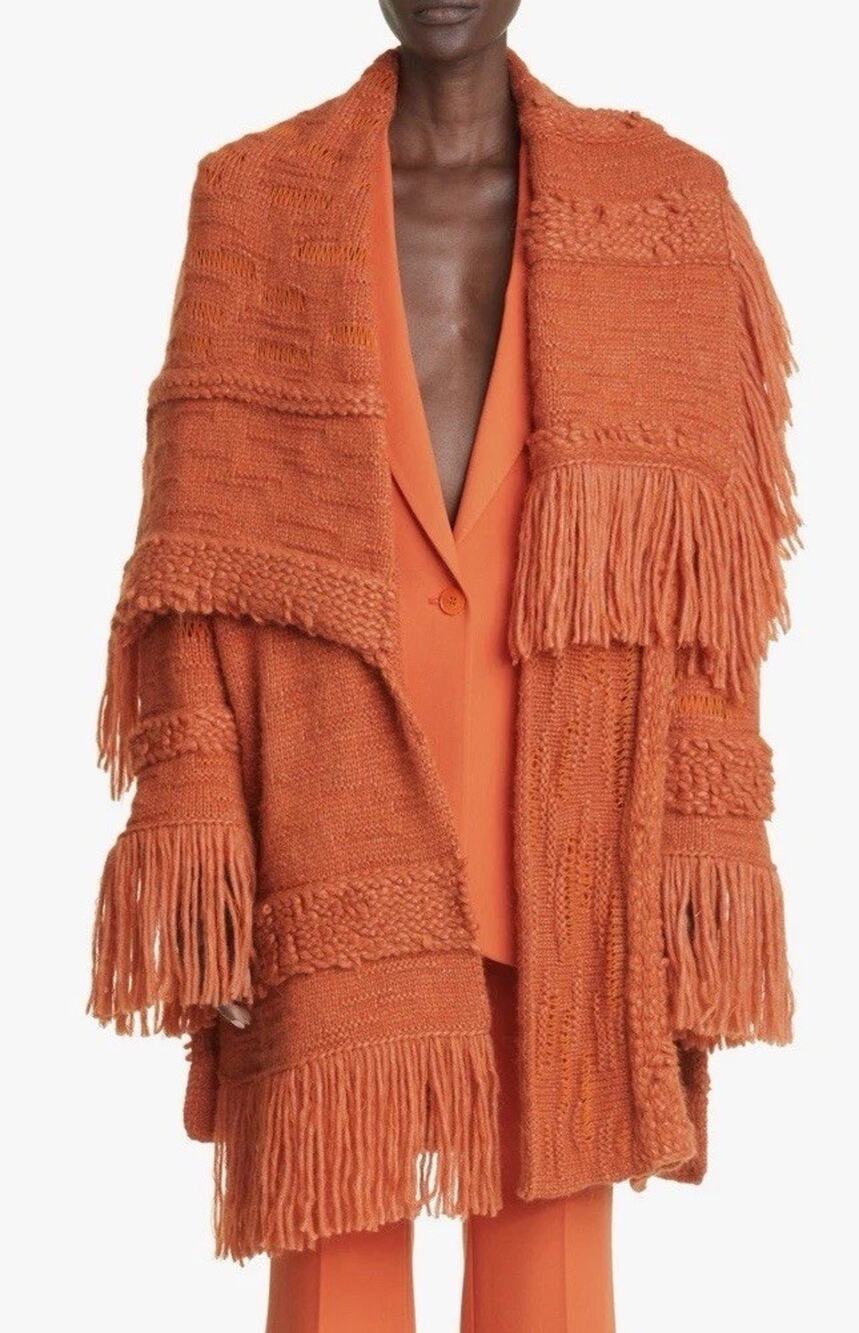 Stella McCartney Alpaca Wool Fringe Oversized Knit Coat Orange M $2200 Boho